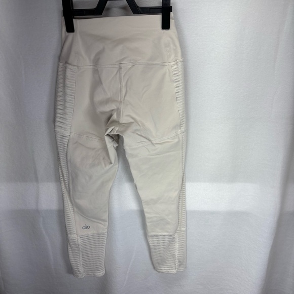 Alo Yoga High Waist Mesh Panel Leggings Cream XS Athleisure Workout - Picture 5 of 6